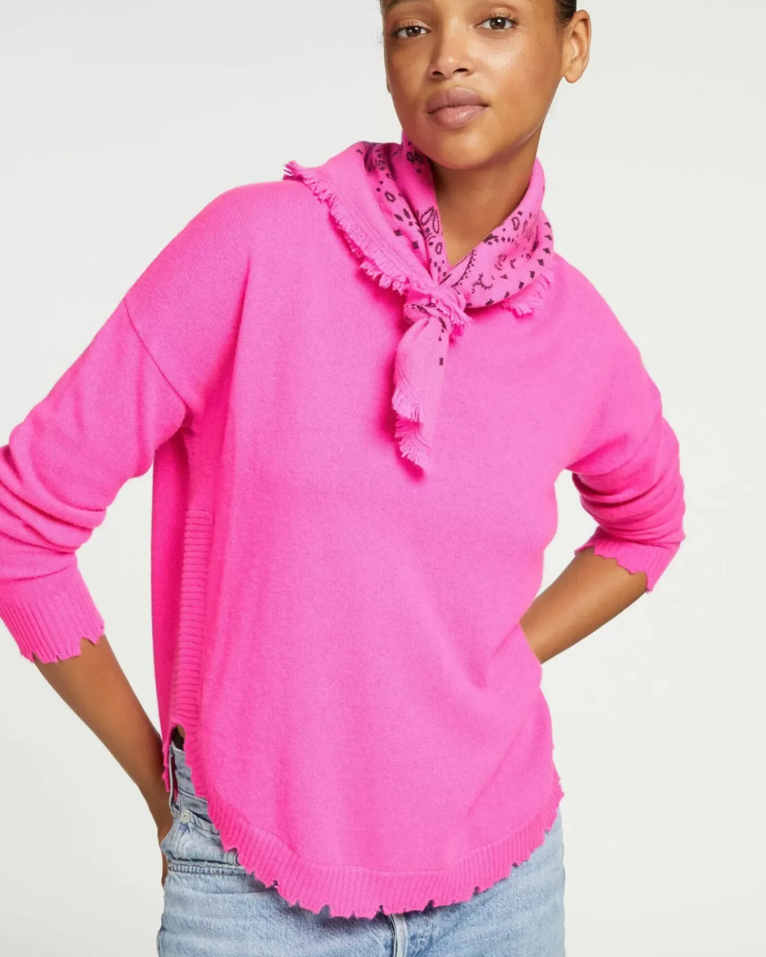 Kujten Sweaters & Sweatshirts>Round Neck Cashmere Sweater, 2-Threads Rose Neon