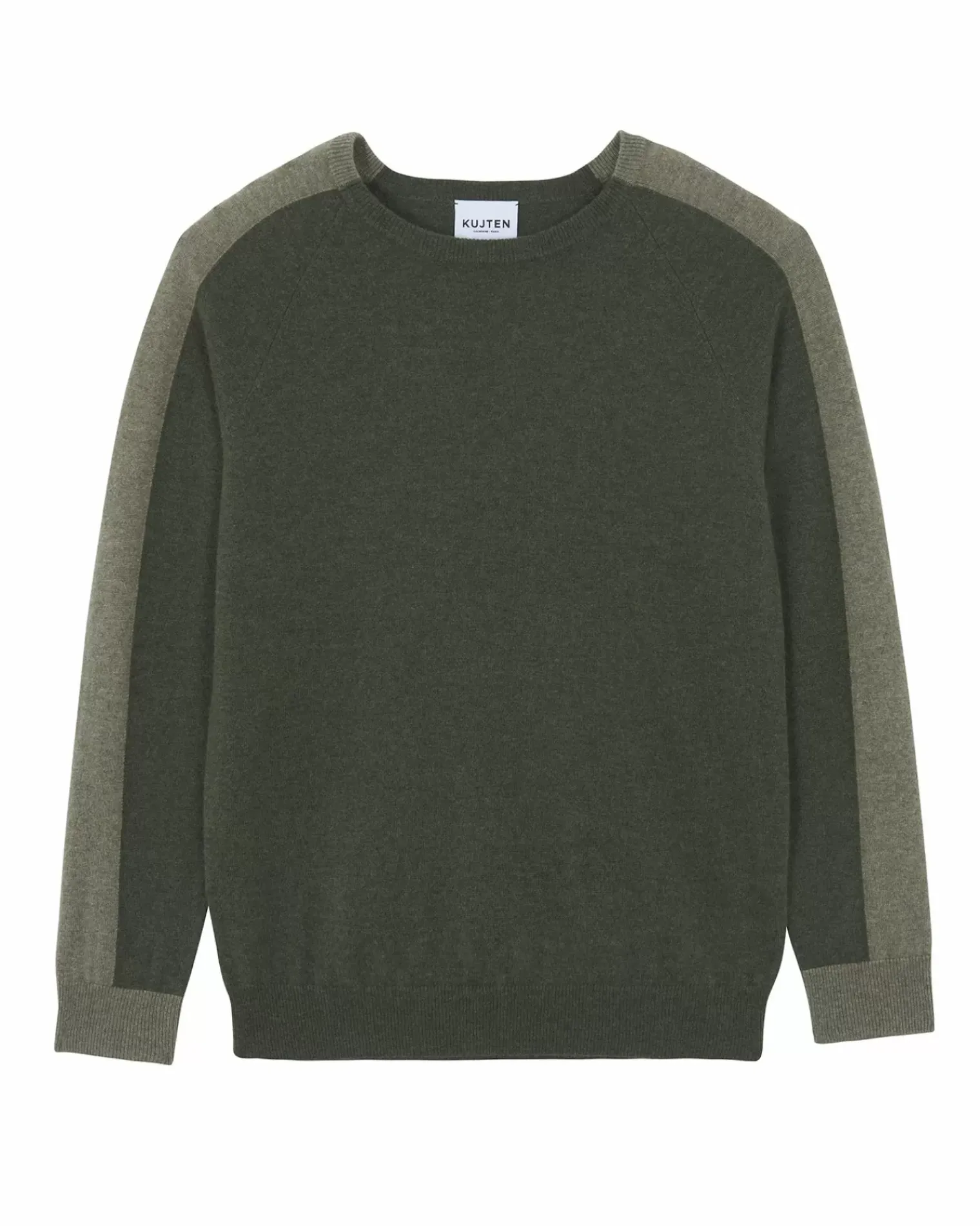 Kujten Sweaters & Sweatshirts>Round Neck Colorblock Cashmere Sweater Kaki Fonce