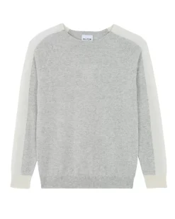 Kujten Sweaters & Sweatshirts>Round Neck Colorblock Cashmere Sweater Gris Bouleau