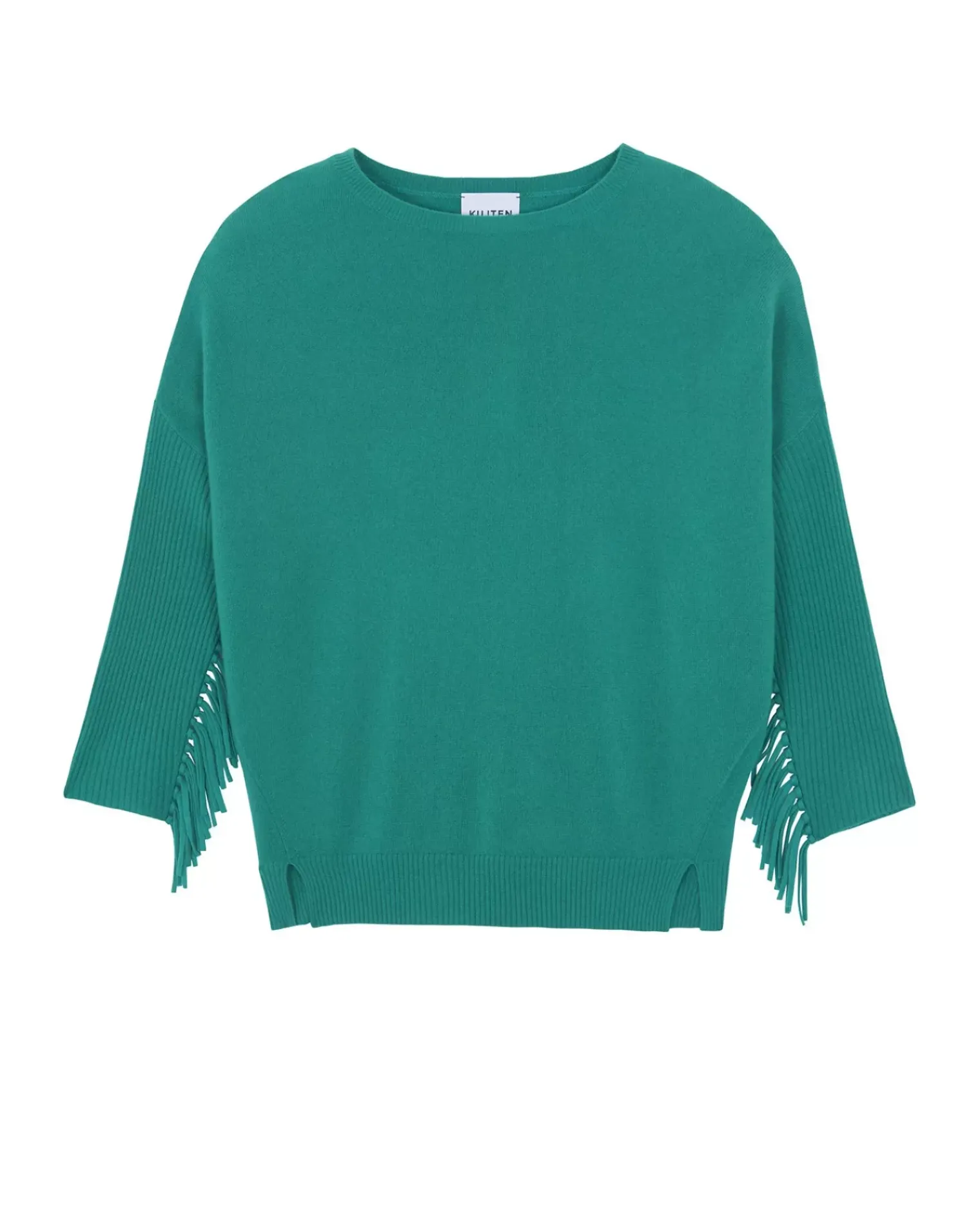 Kujten Sweaters & Sweatshirts>Round Neck Fringed Cashmere Sweater Vert Jade