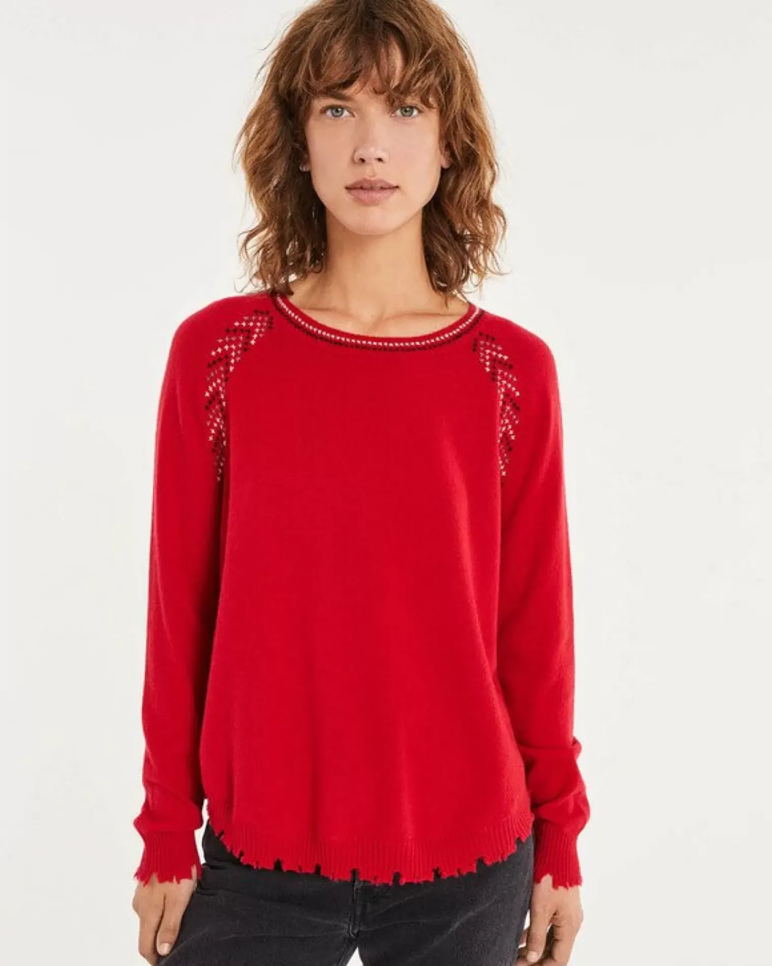 Kujten Sweaters & Sweatshirts>Round Neck Liquette Cashmere Sweater Rouge