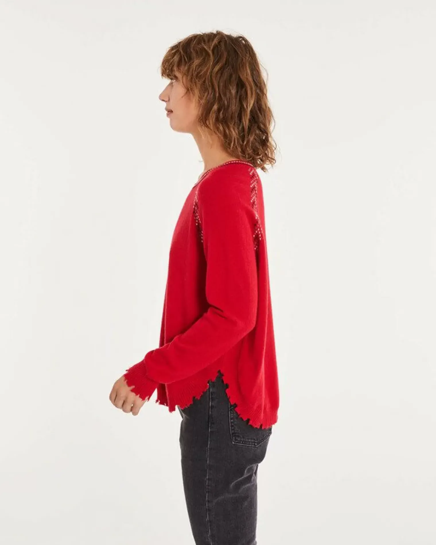 Kujten Sweaters & Sweatshirts>Round Neck Liquette Cashmere Sweater Rouge