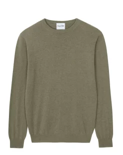 Kujten Sweaters & Sweatshirts>Round Neck Long Sleeves Cashmere Sweater Kaki Chine