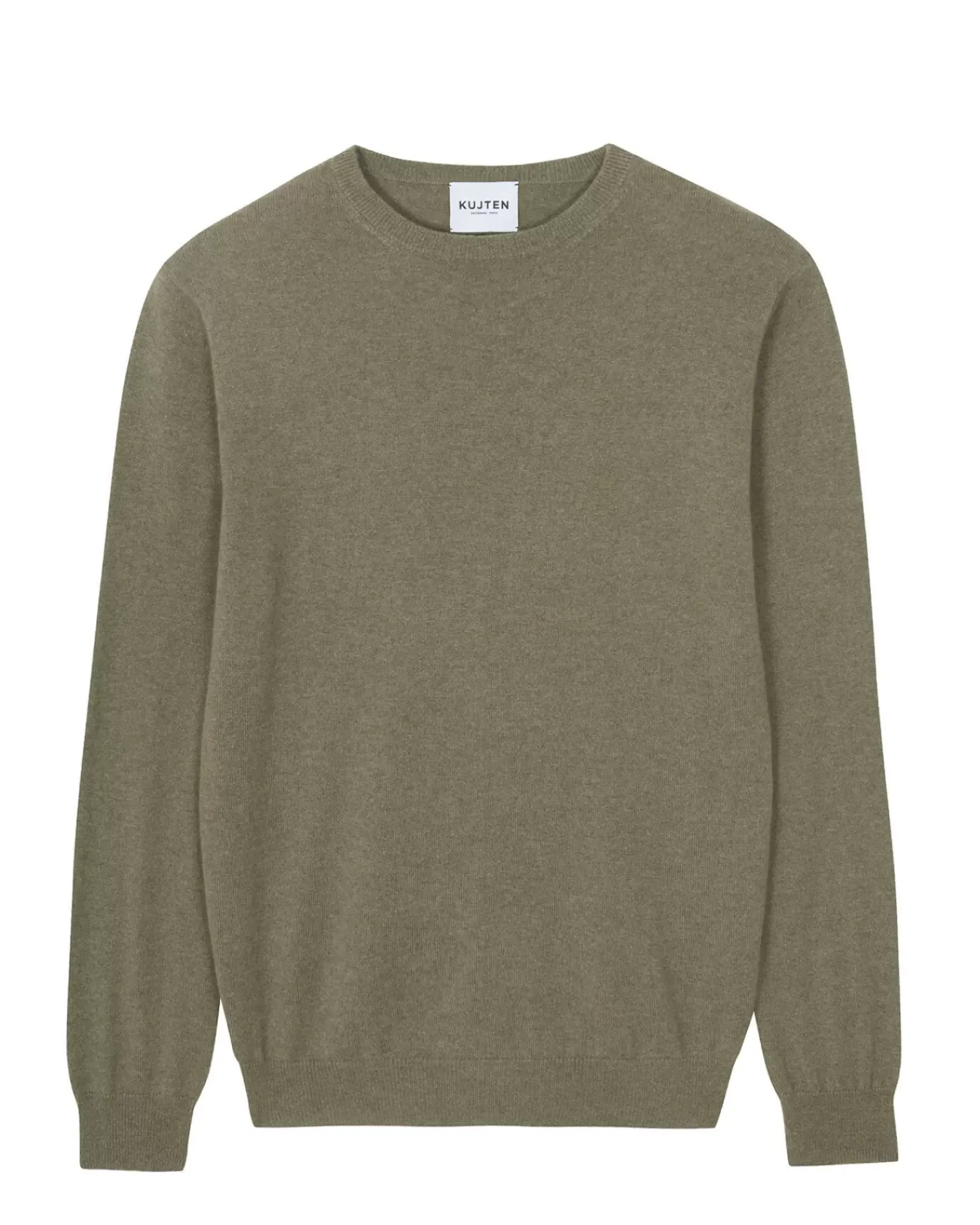 Kujten Sweaters & Sweatshirts>Round Neck Long Sleeves Cashmere Sweater Kaki Chine