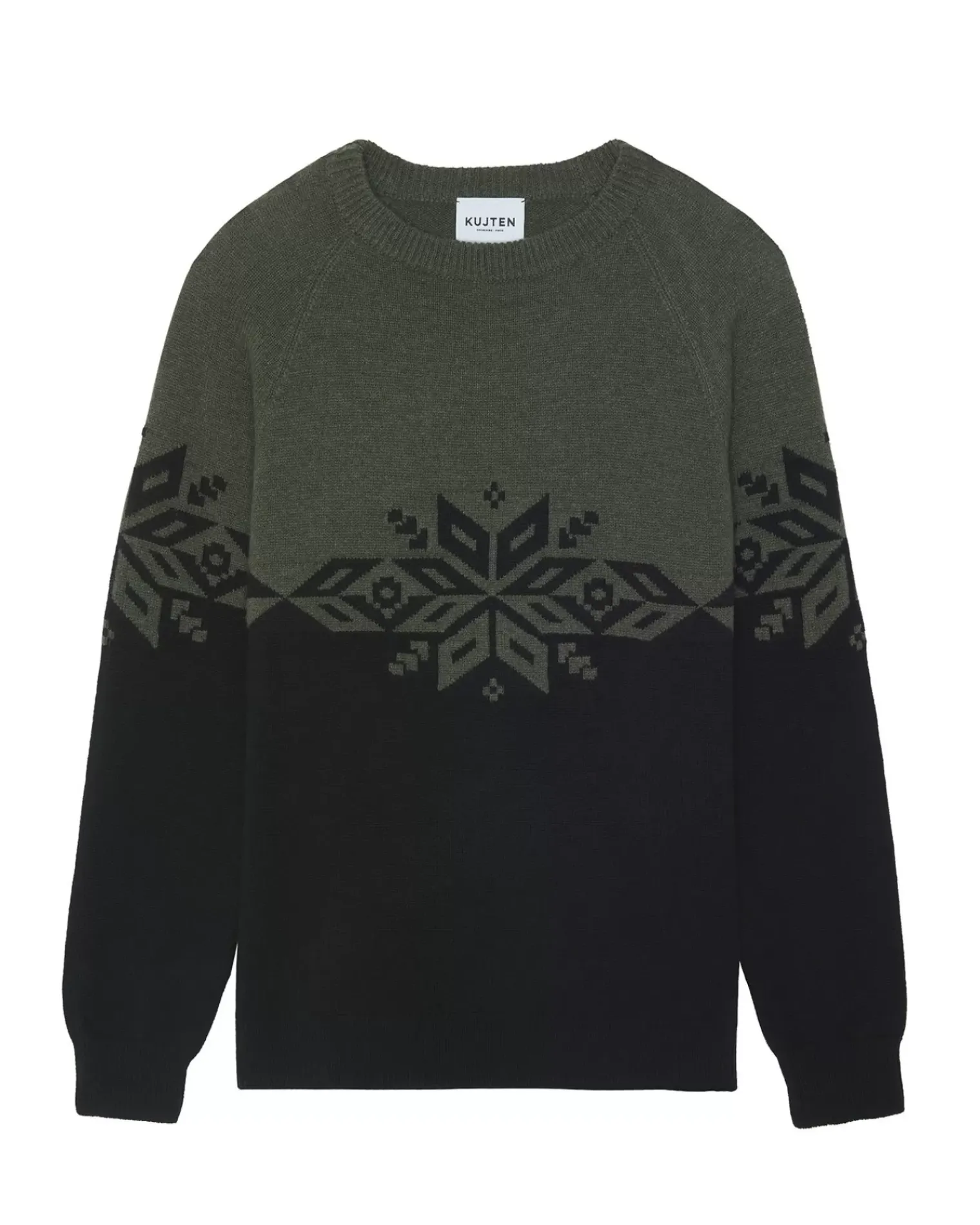 Kujten Sweaters & Sweatshirts>Round Neck Ski Sweater And Long Sleeves Kaki Fonce