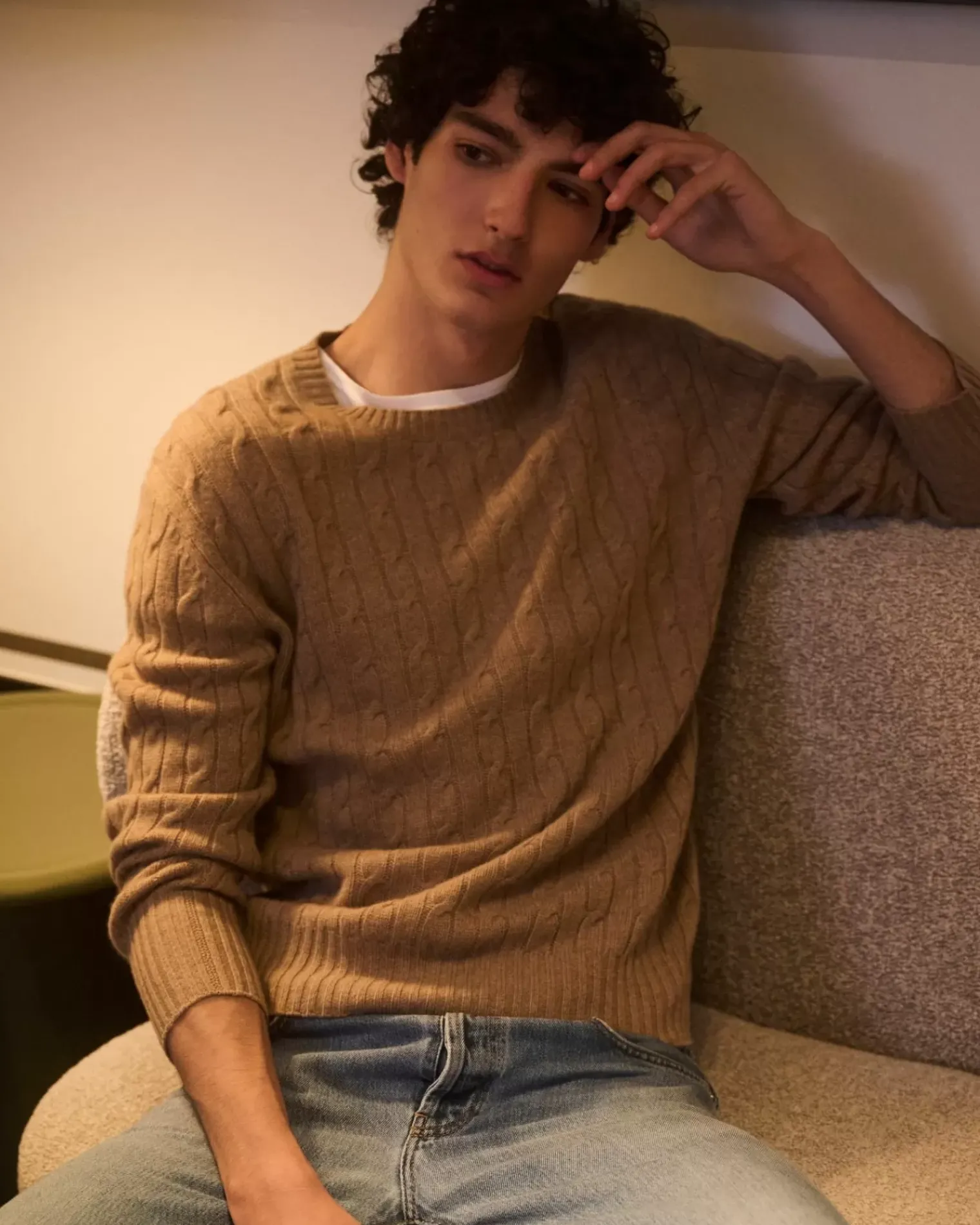 Kujten Sweaters & Sweatshirts>Round Neck Twisted Sweater Camelo