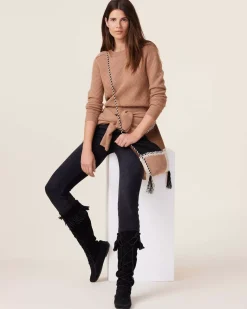 Kujten Sweaters & Sweatshirts>Round-Neck Cashmere Sweater, 4-Threads Camelo