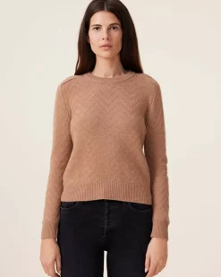 Kujten Sweaters & Sweatshirts>Round-Neck Cashmere Sweater, 4-Threads Camelo