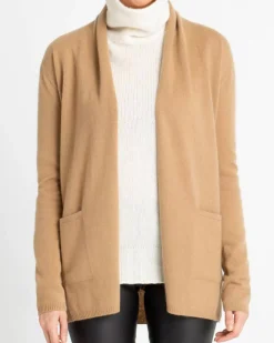 Kujten Jackets & Vests>Shawl Collar Long Cashmere Cardigan Marron Capuccino