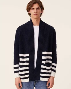 Kujten Jackets & Vests>Shawl Neck Cashmere Cardigan, 10-Threads Bleu Marine Fonce