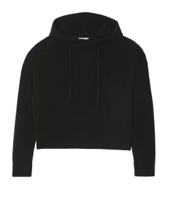 Kujten Hoodies>Short Hooded Cashmere Sweater, 6-Threads Noir