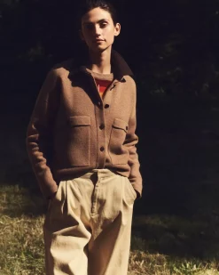 Kujten Jackets & Vests>Short Jacquard Cashmere Jacket, 4-Threads Camelo
