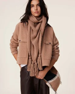 Kujten Jackets & Vests>Short Jacquard Cashmere Jacket, 4-Threads Camelo