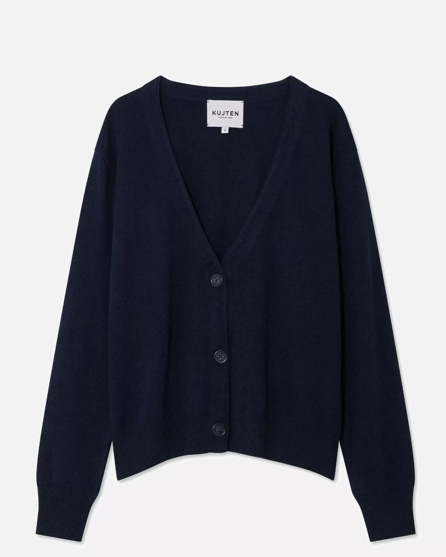 Kujten Jackets & Vests>Short Long Sleeves Cashmere Cardigan Bleu Marine Fonce