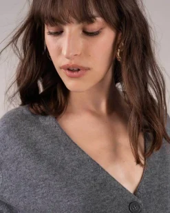 Kujten Jackets & Vests>Short Long Sleeves Cashmere Cardigan Gris Flanelle