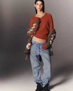 Kujten Sweaters & Sweatshirts>Short Round Neck Cashmere Sweater, 6-Threads Orange Brule