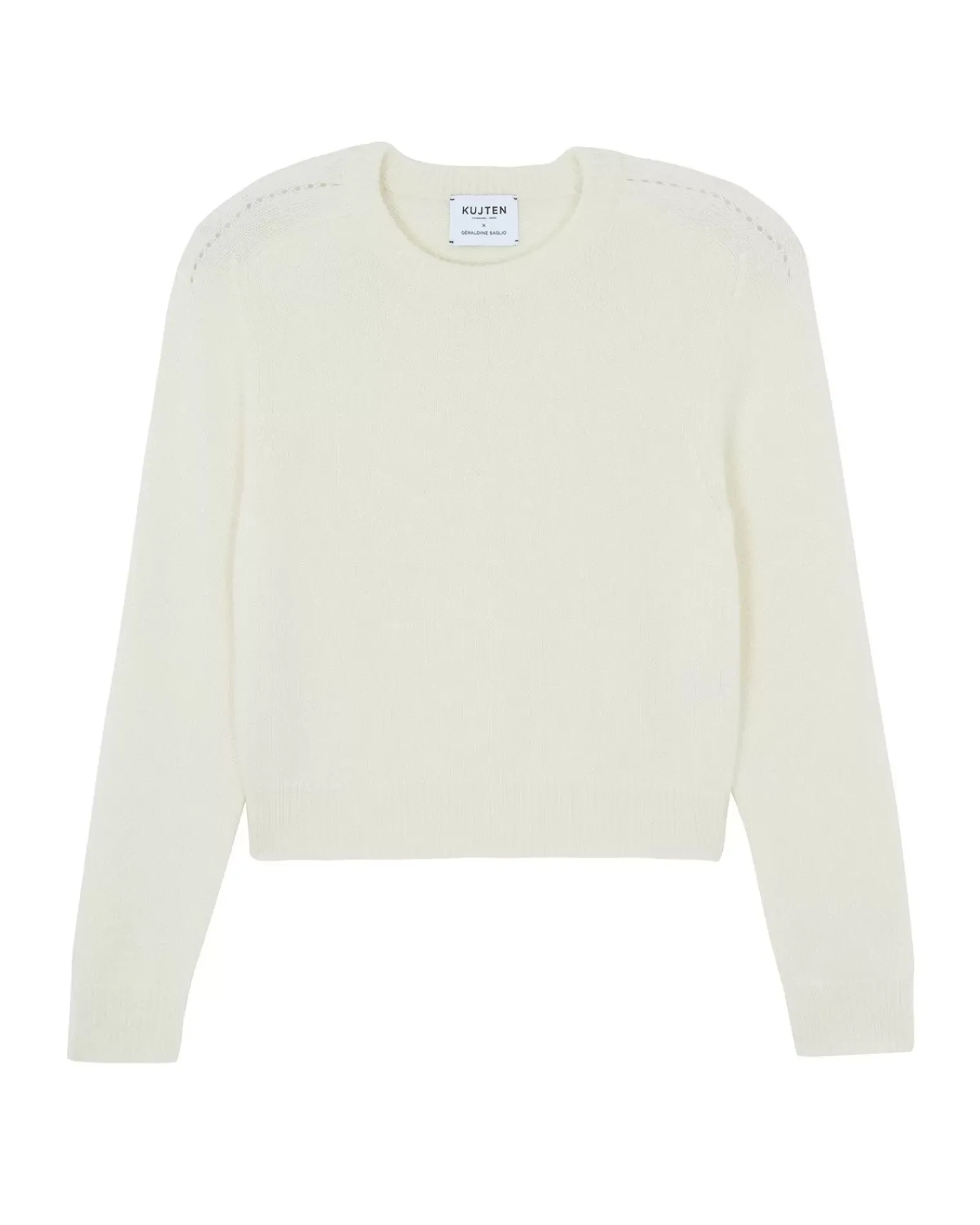 Kujten Sweaters & Sweatshirts>Short Round Neck Cashmere Sweater, 6-Threads Blanc