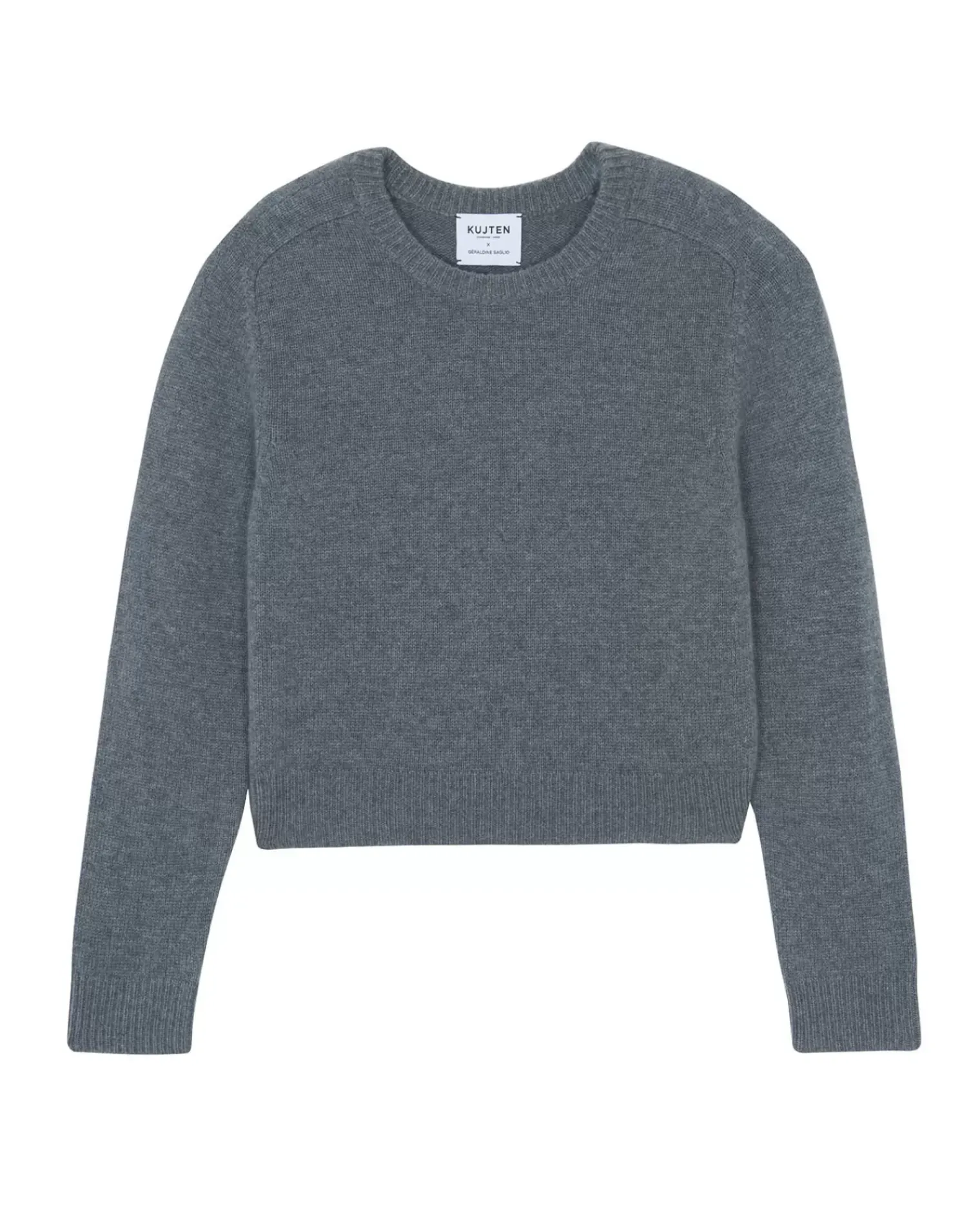 Kujten Sweaters & Sweatshirts>Short Round Neck Cashmere Sweater, 6-Threads Gris Flanelle