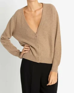 Kujten Jackets & Vests>Short V-Neck Cashmere Cardigan Beige Chameau