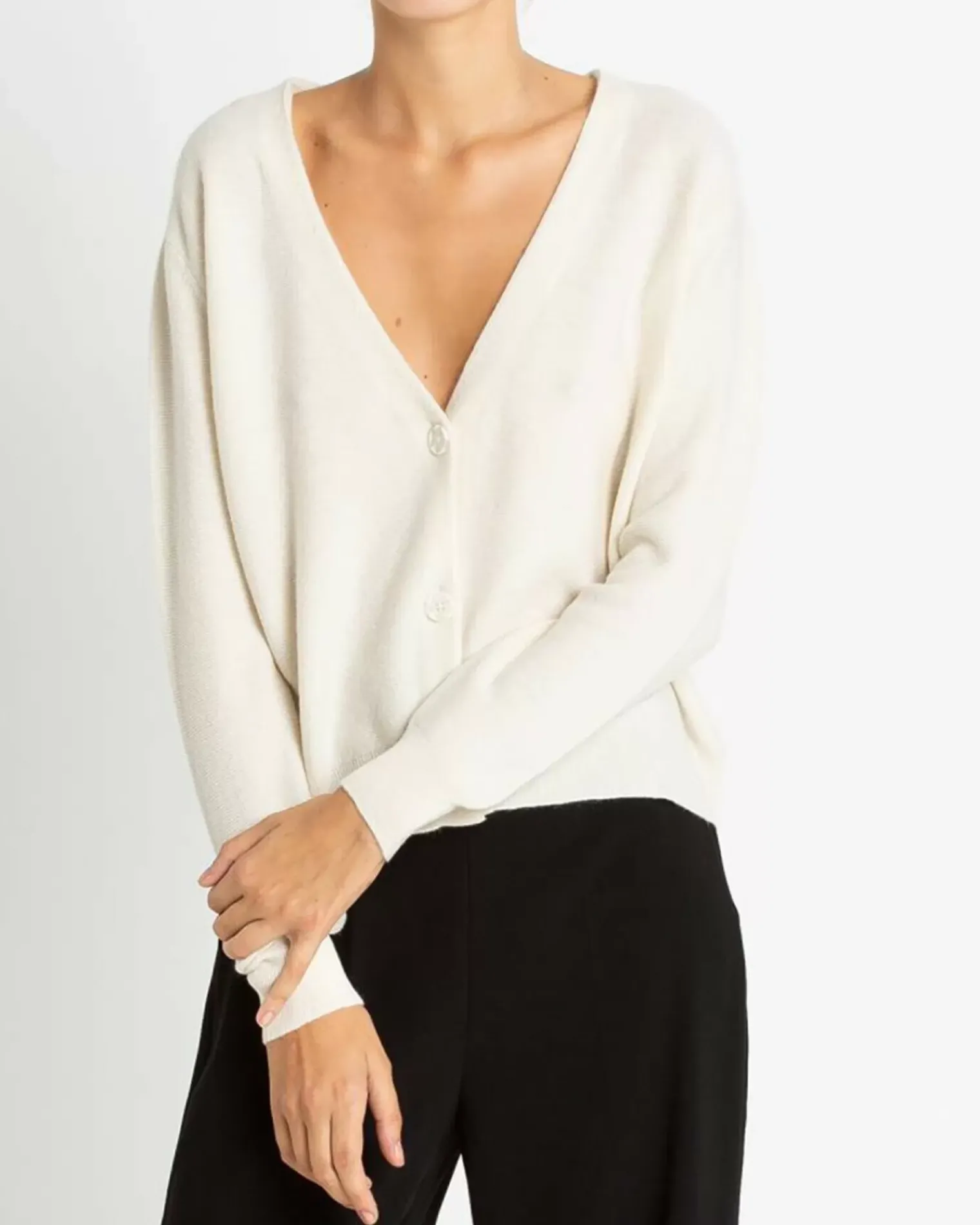 Kujten Jackets & Vests>Short V-Neck Cashmere Cardigan Blanc