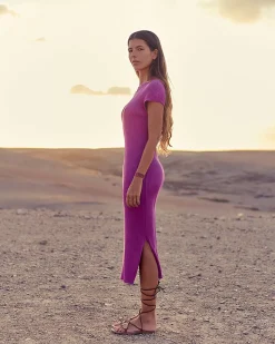 Kujten Dresses & Skirts>Silk-Cashmere Djellaba Dress Violet India