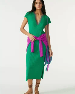 Kujten Dresses & Skirts>Silk-Cashmere Djellaba Dress Vert Jade