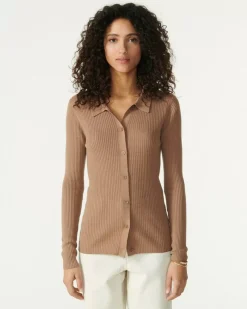 Kujten Jackets & Vests>Silk-Cashmere Long Sleeves Polo Camelo
