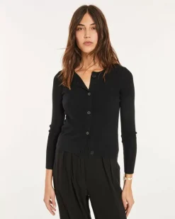 Kujten Jackets & Vests>Silk-Cashmere Short Cardigan Noir
