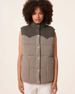 Kujten Coats>Sleeveless Cashmere Puffer Jacket, 2-Threads Kaki Chine