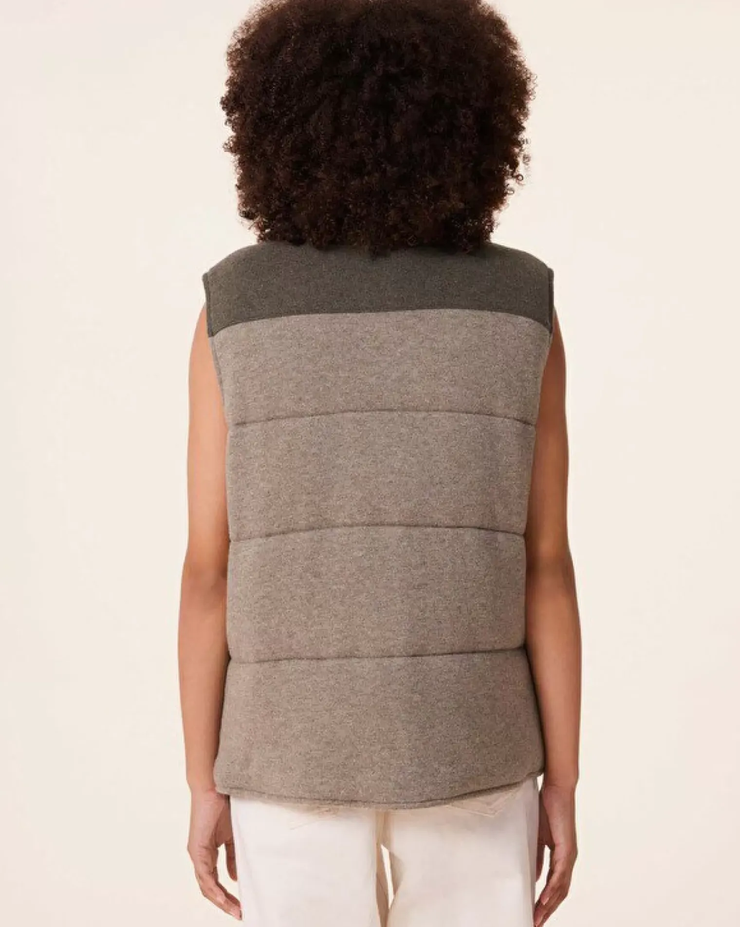 Kujten Coats>Sleeveless Cashmere Puffer Jacket, 2-Threads Kaki Chine