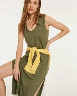 Kujten Dresses & Skirts>Sleeveless Linen Long Dress Kaki Clair