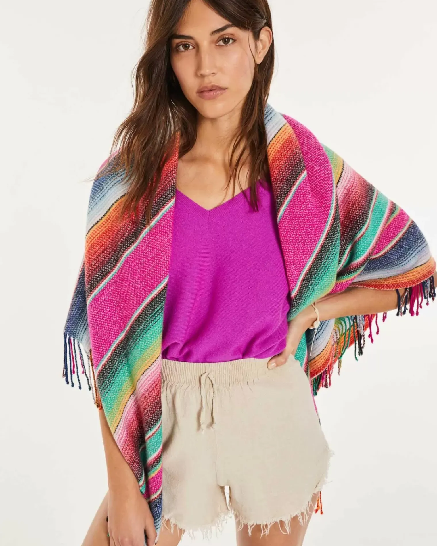 Kujten Sweaters & Sweatshirts>Sleeveless Oversized Woman V-Neck Cashmere Sweater Violet Fluo