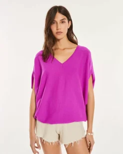 Kujten Sweaters & Sweatshirts>Sleeveless Oversized Woman V-Neck Cashmere Sweater Violet Fluo