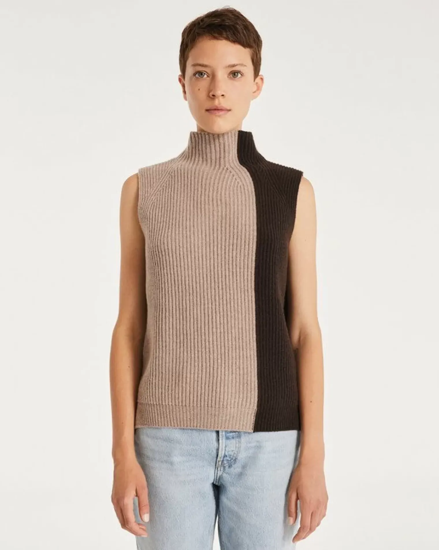 Kujten Sweaters & Sweatshirts>Sleeveless Turtleneck Cashmere Sweater Marron