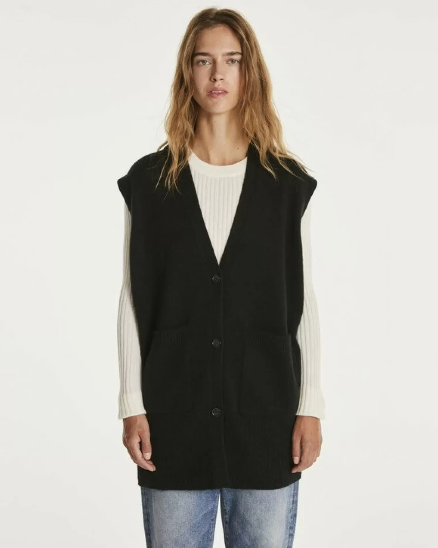 Kujten Jackets & Vests>Sleeveless V-Neck Cashmere Cardigan Noir