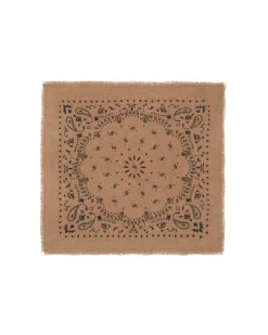Kujten Bandanas>Small Printed Cashmere Bandana, 2-Threads Camelo