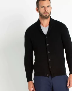 Kujten Jackets & Vests>Straight Shawl Collar Cashmere Cardigan Noir