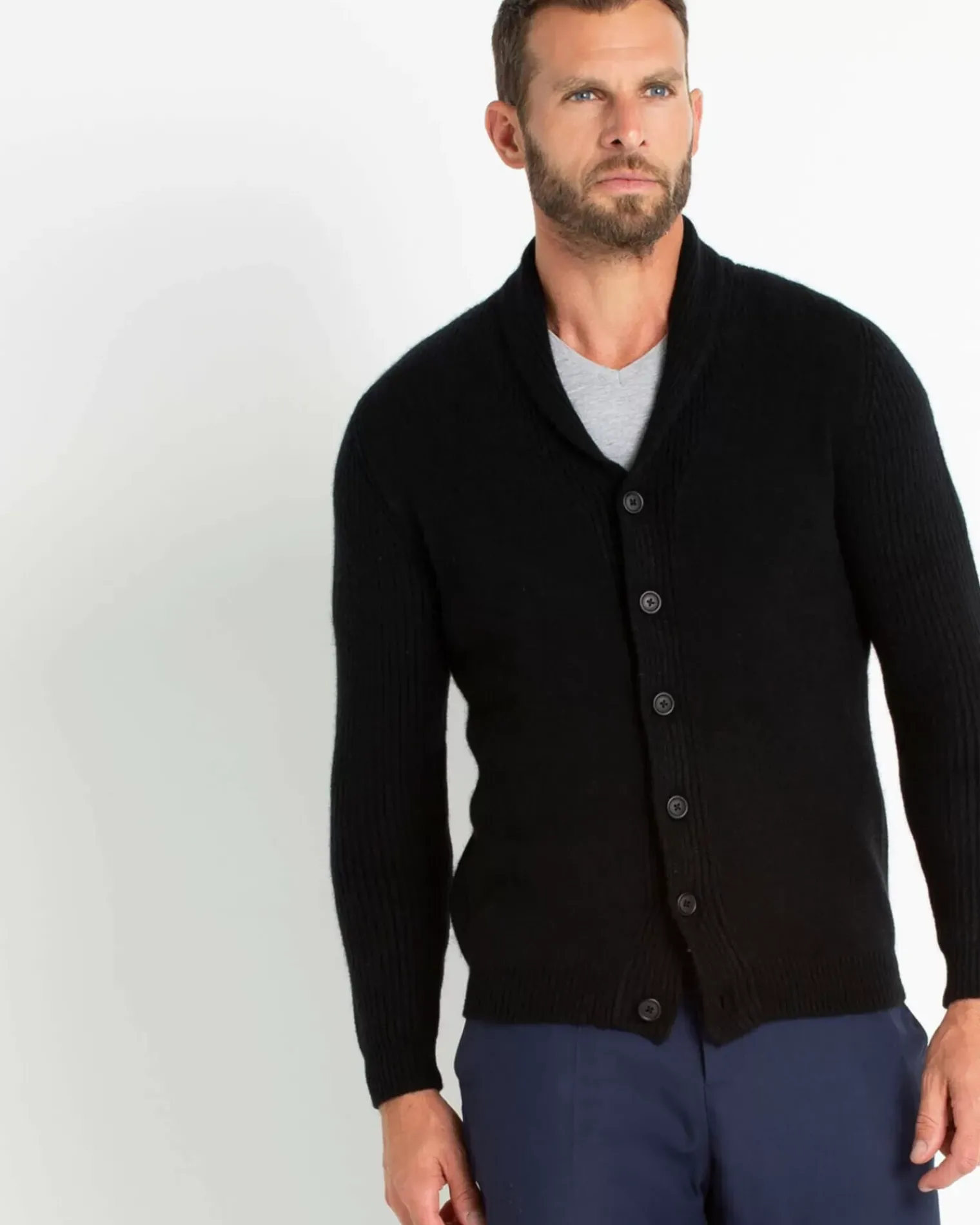 Kujten Jackets & Vests>Straight Shawl Collar Cashmere Cardigan Noir