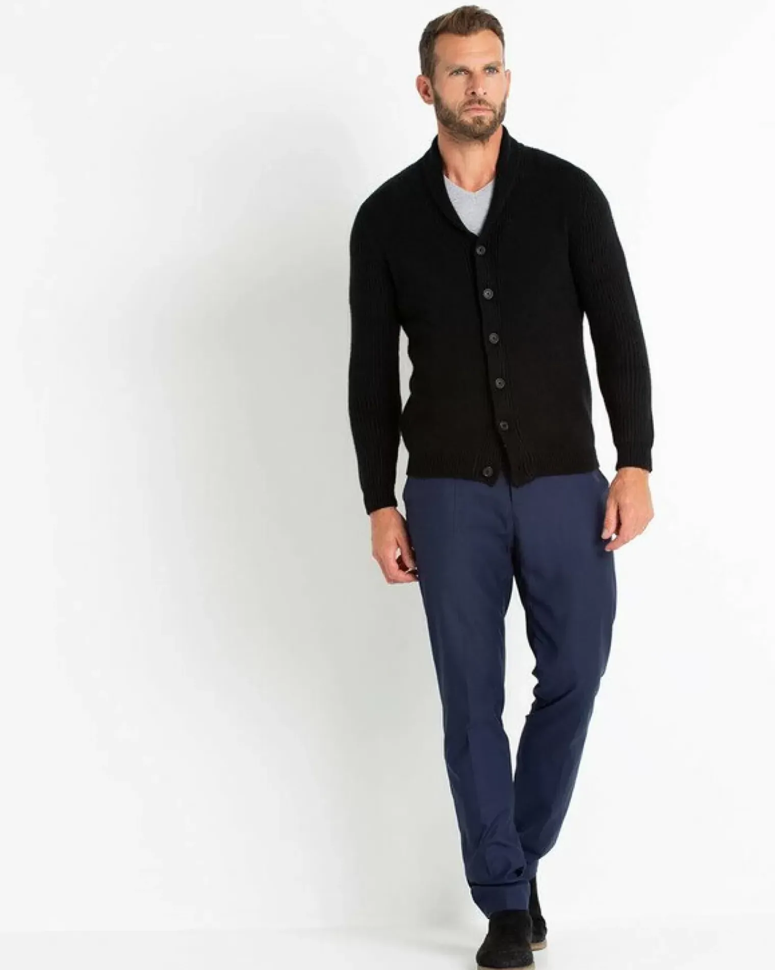 Kujten Jackets & Vests>Straight Shawl Collar Cashmere Cardigan Noir