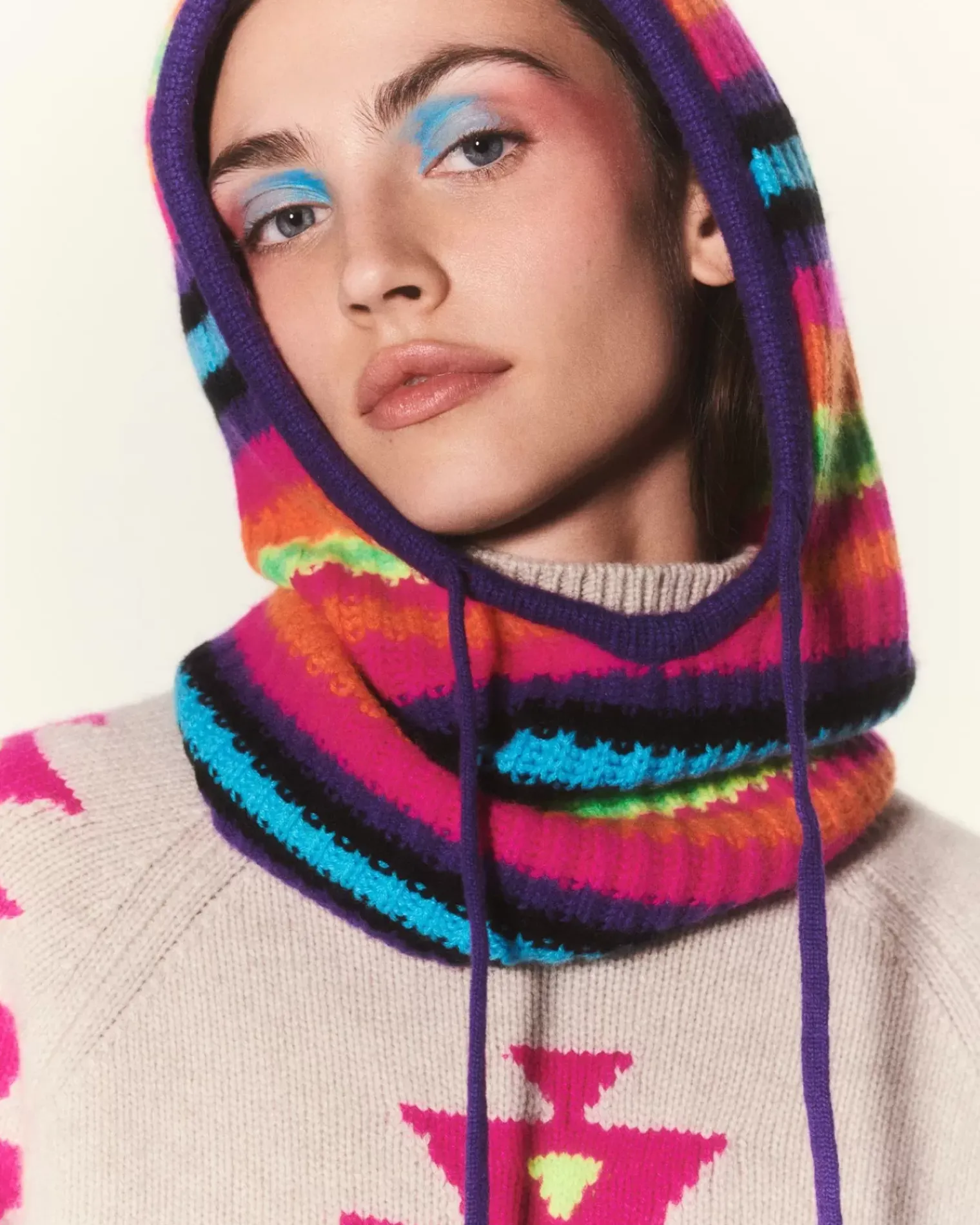 Kujten Scarves & Snoods>Striped Cashmere Hood, 8-Threads Multicolore