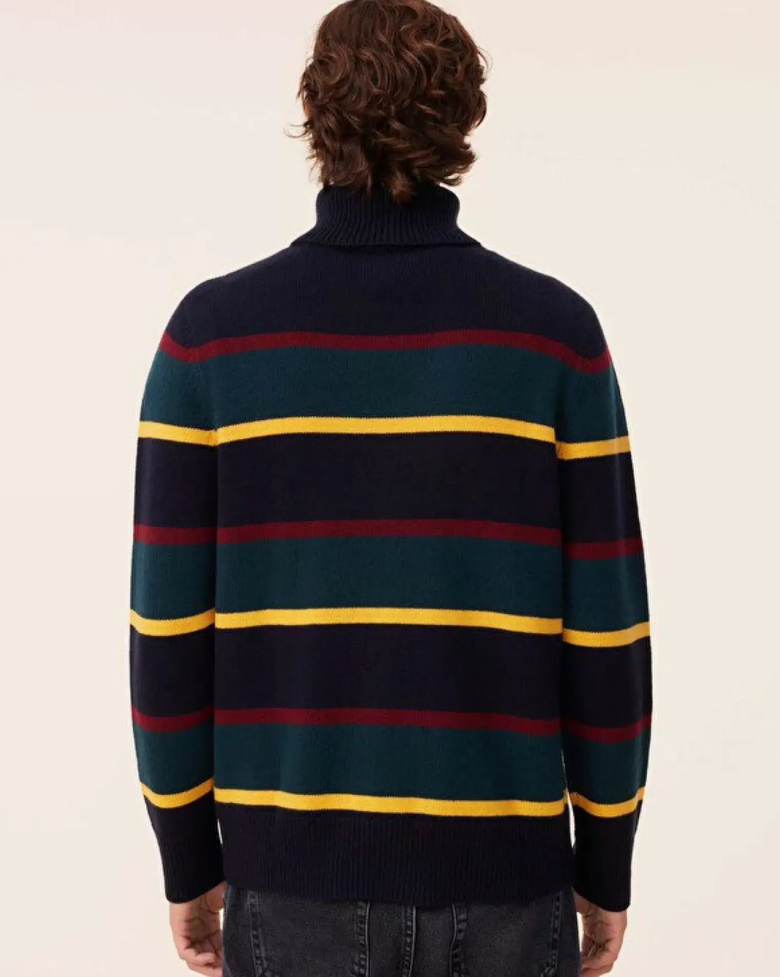 Kujten Sweaters & Sweatshirts>Striped Turtleneck Cashmere Sweater, 6-Threads Bleu Marine Fonce