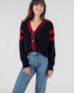 Kujten Jackets & Vests>Tennis V-Neck Cashmere Cardigan Bleu Marine Fonce