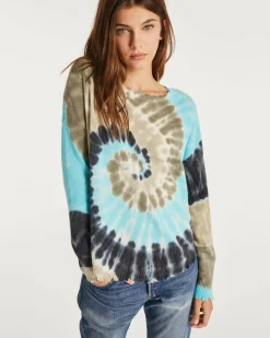 Kujten Sweaters & Sweatshirts>Tie & Dye Round Neck Cashmere Pullover Bleu Turquoise