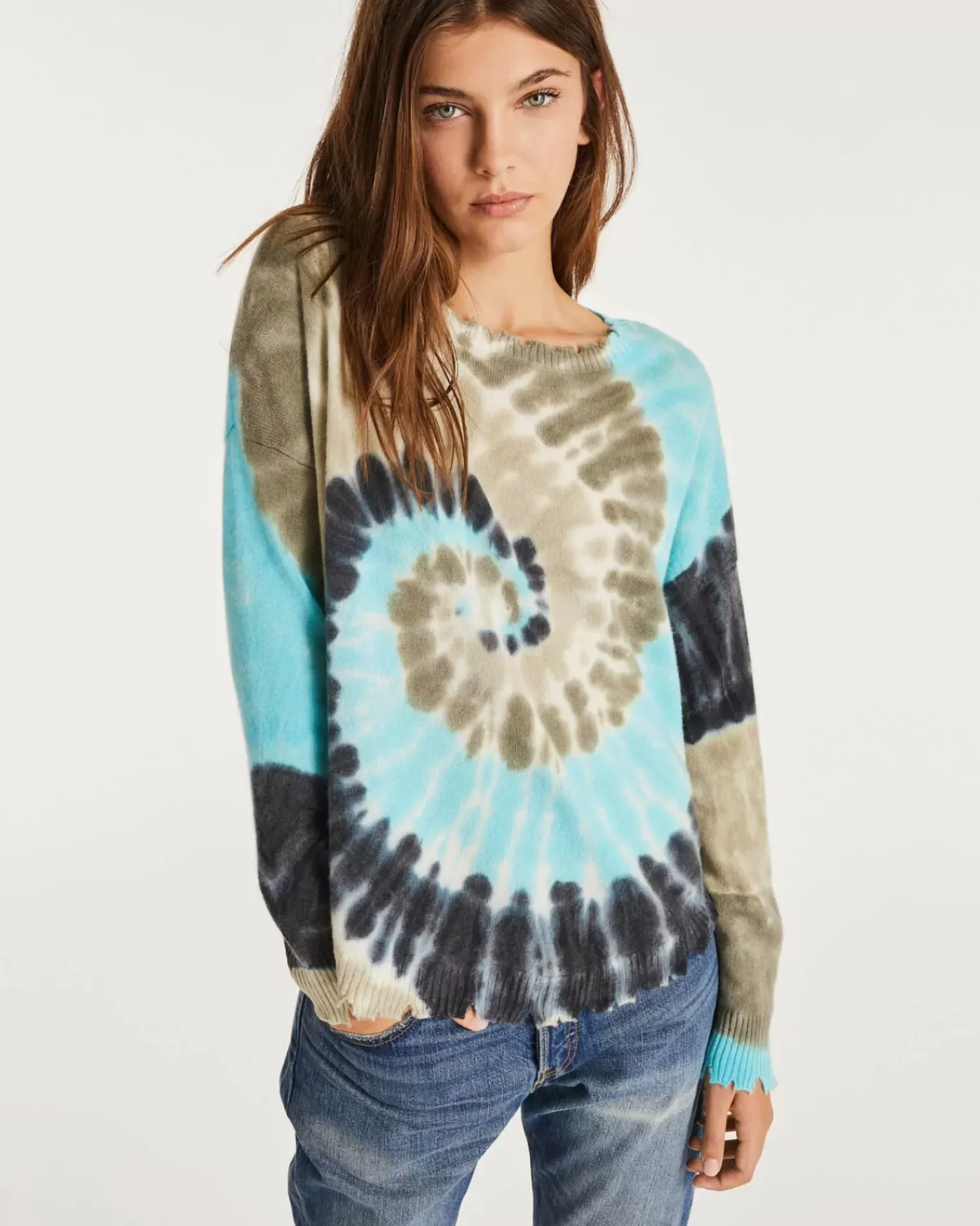 Kujten Sweaters & Sweatshirts>Tie & Dye Round Neck Cashmere Pullover Bleu Turquoise