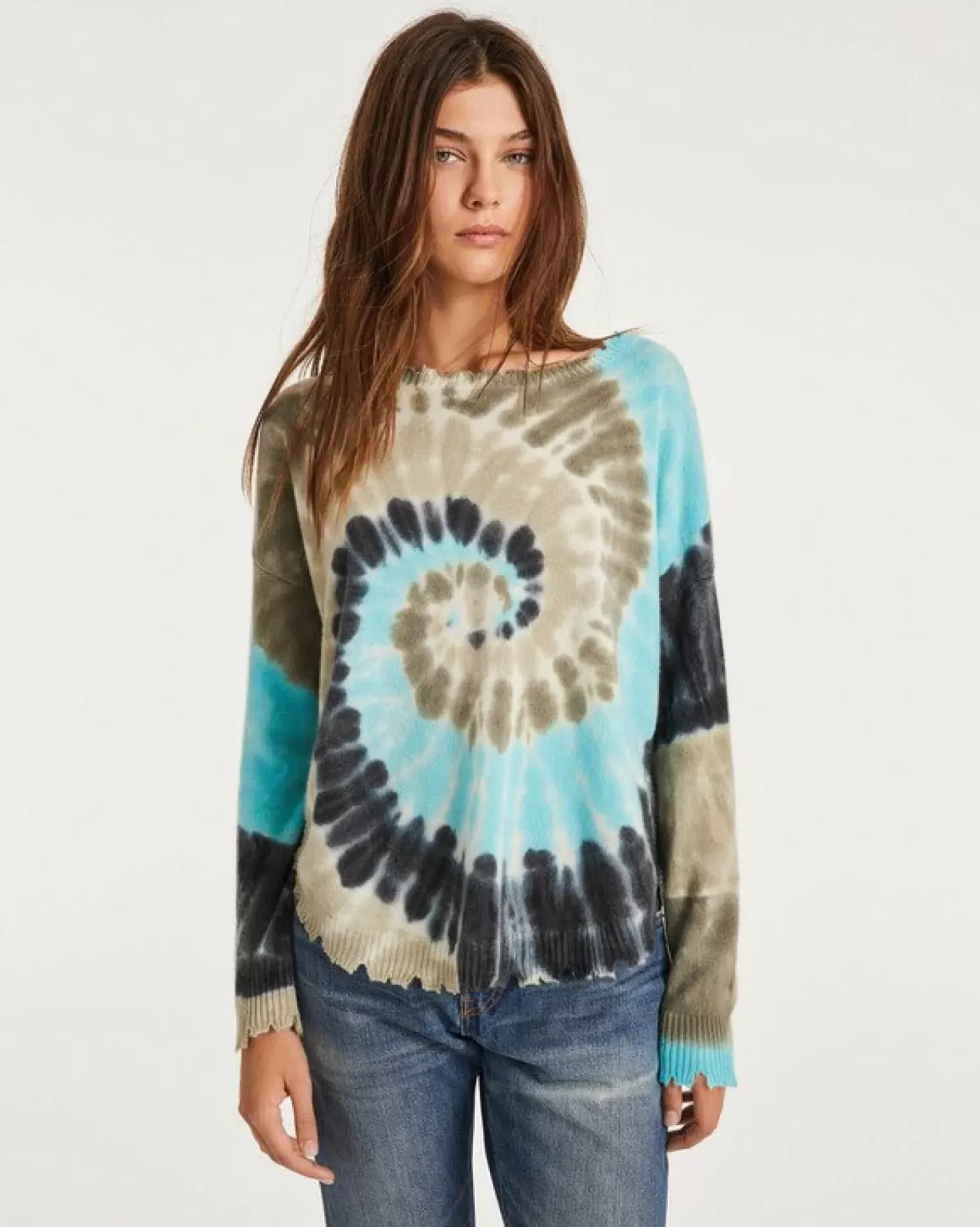 Kujten Sweaters & Sweatshirts>Tie & Dye Round Neck Cashmere Pullover Bleu Turquoise