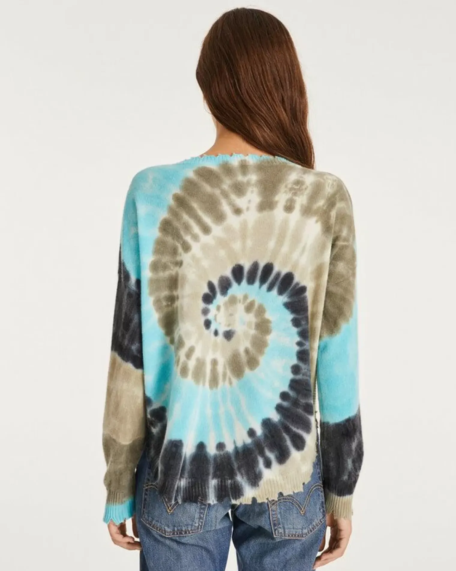 Kujten Sweaters & Sweatshirts>Tie & Dye Round Neck Cashmere Pullover Bleu Turquoise