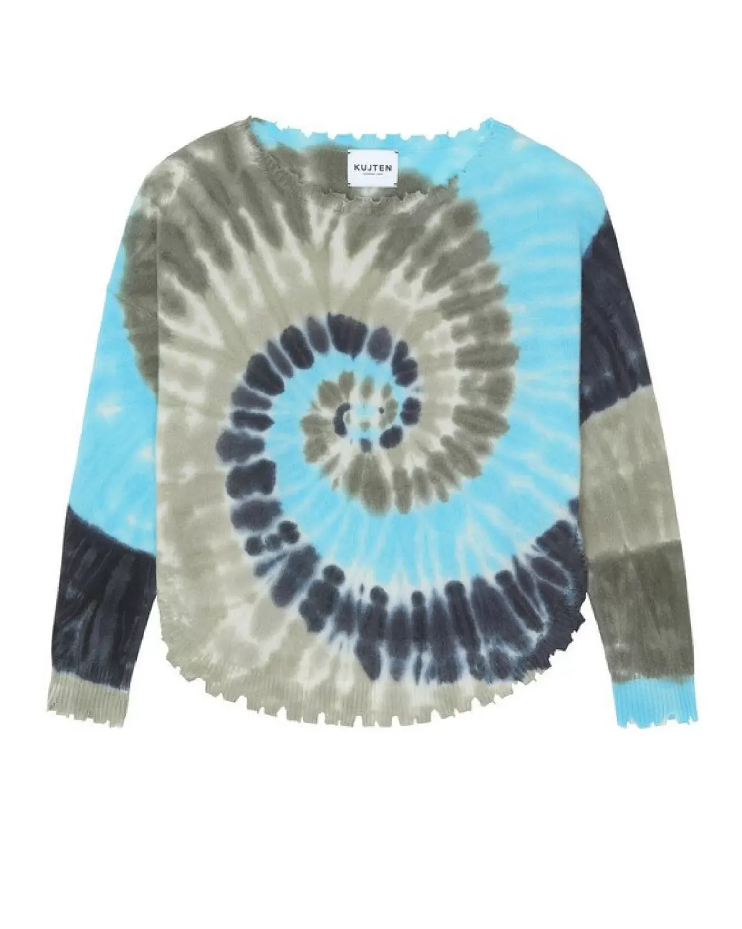 Kujten Sweaters & Sweatshirts>Tie & Dye Round Neck Cashmere Pullover Bleu Turquoise