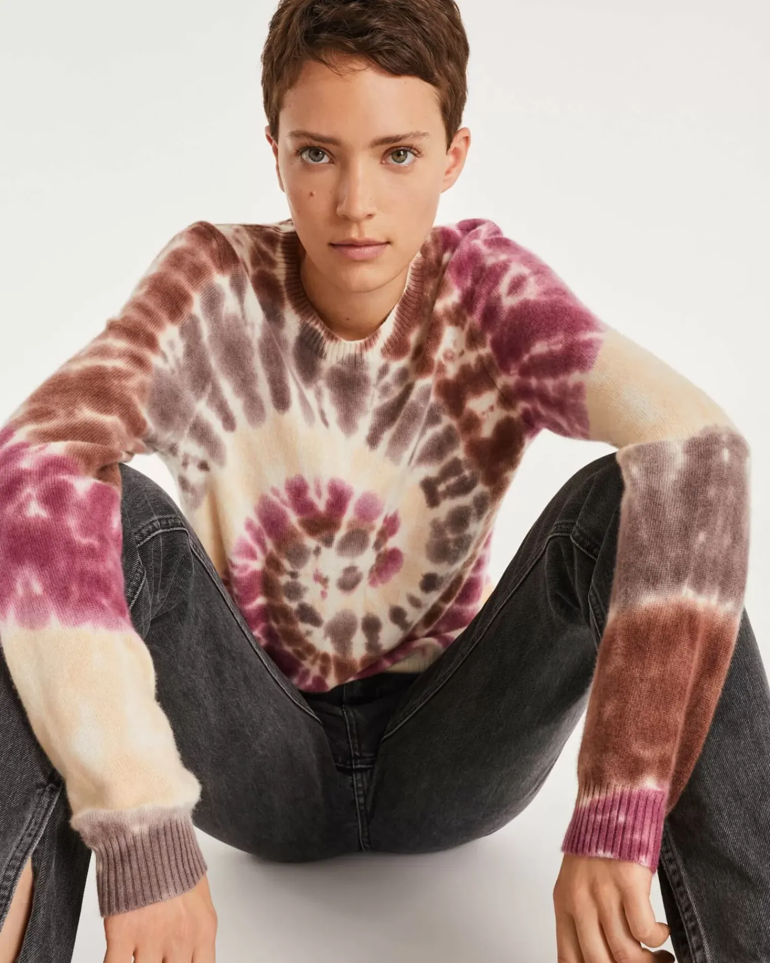 Kujten Sweaters & Sweatshirts>Tie & Dye Round Neck Cashmere Sweater Marron