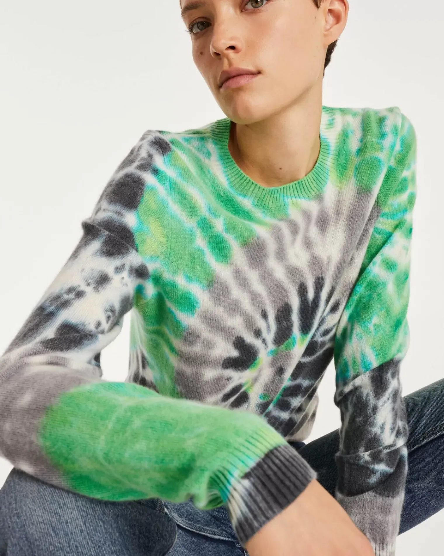 Kujten Sweaters & Sweatshirts>Tie & Dye Round Neck Cashmere Sweater Gris Flanelle
