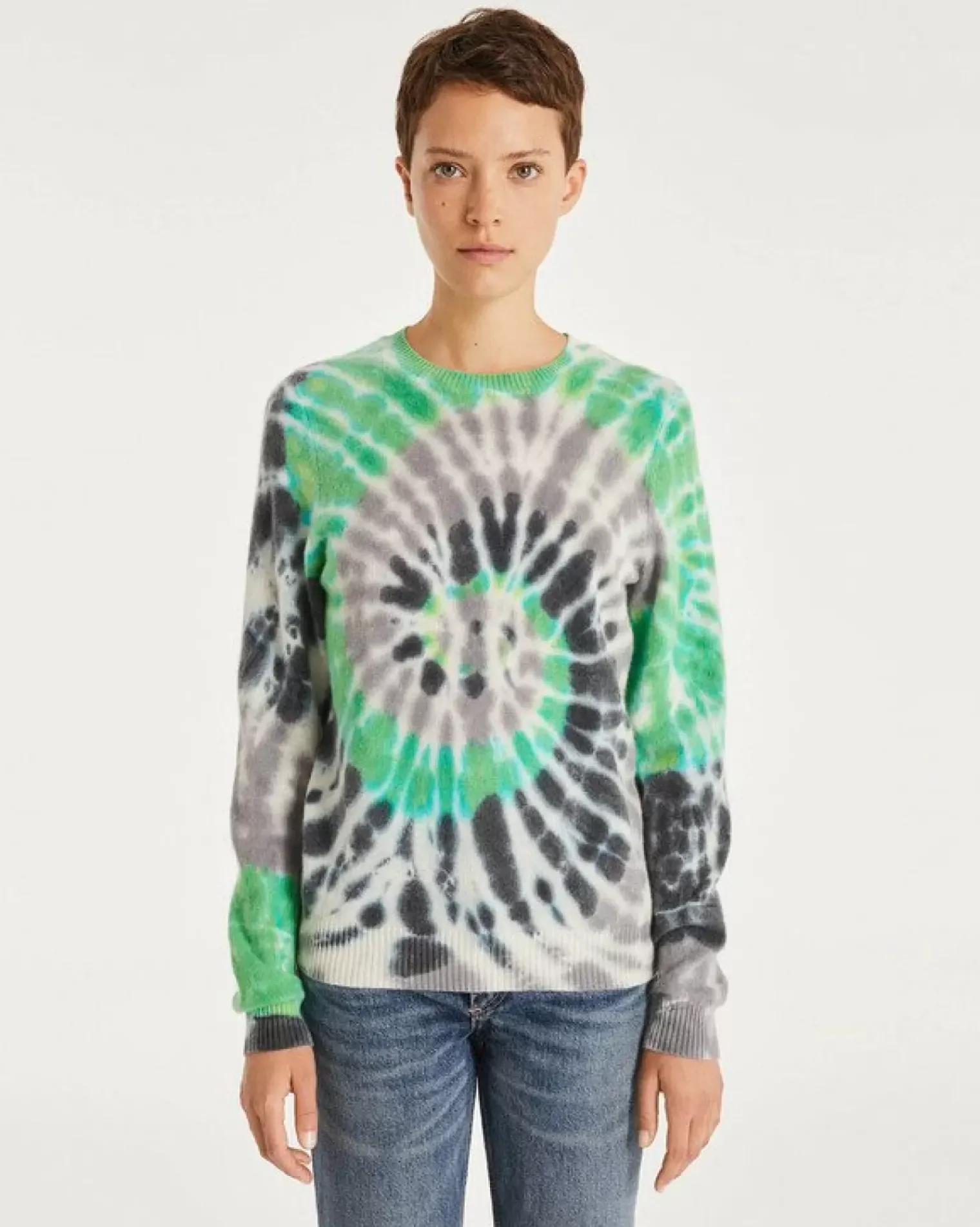 Kujten Sweaters & Sweatshirts>Tie & Dye Round Neck Cashmere Sweater Gris Flanelle